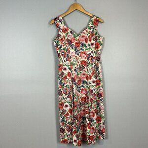 J Peterman Yellow Red Floral Summer Dress Sweetheart Neckline Size 4